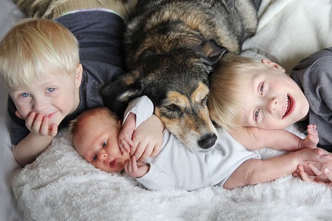 Canvas Photo Prints - Sibling Love - Three Siblings And Dog