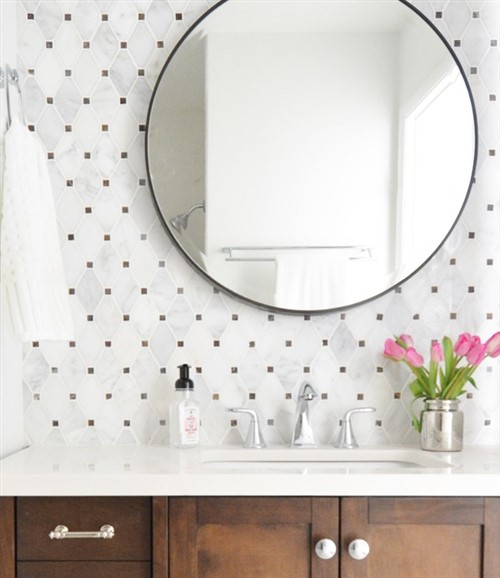 Bathroom Decorating Ideas -Diamond Marble Mosaic Backsplash