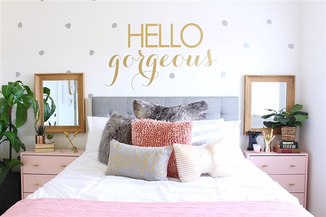 Budget Friendly Bedroom Decorating Ideas - Pink And Gray