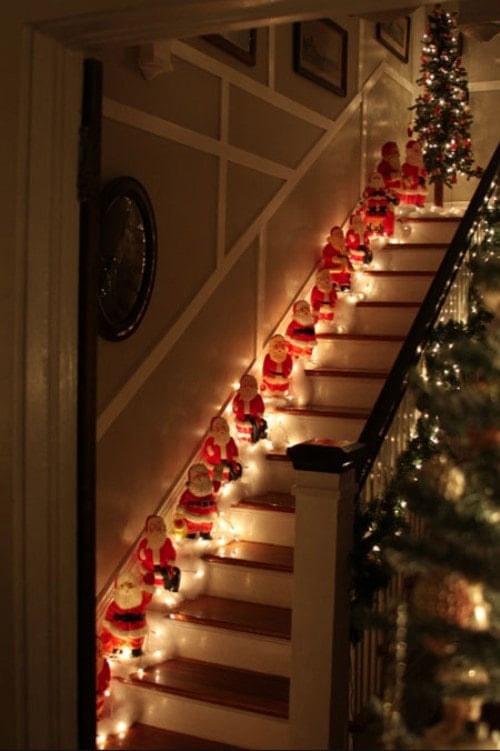 Christmas Decoration Ideas - Lighting Santa On Stairs