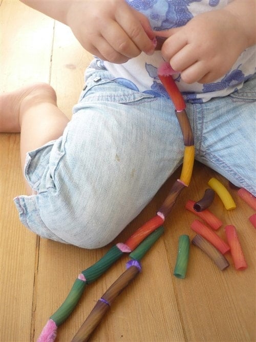Craft For Toddlers - Rainbow Pasta Necklace