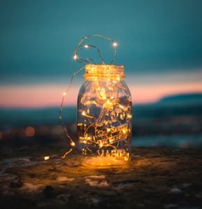 fairy lights in a jar